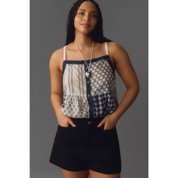 Pilcro Womens Plus Patchwork Button-Front Apron Tank Cottagecore Babydoll Sz 3X - Picture 1 of 9